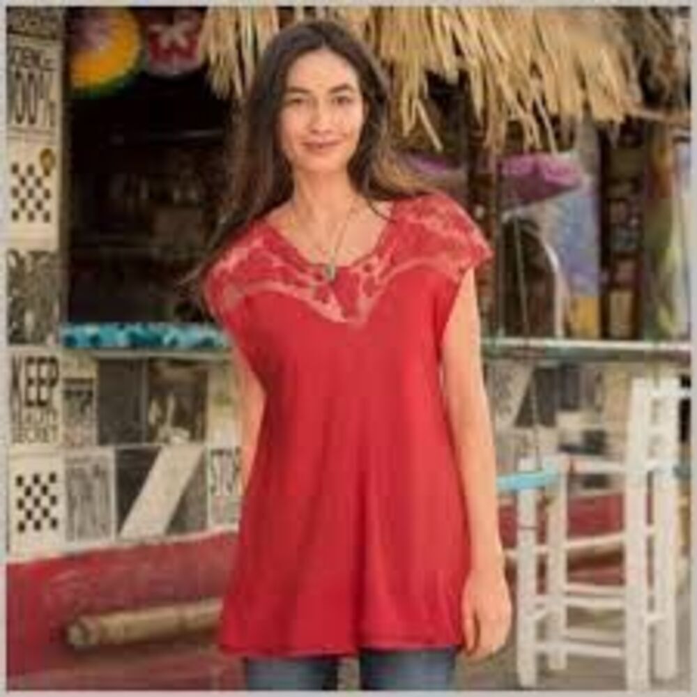 Sundance Embroidered Orange Short Sleeve‎ Blouse Top Medium